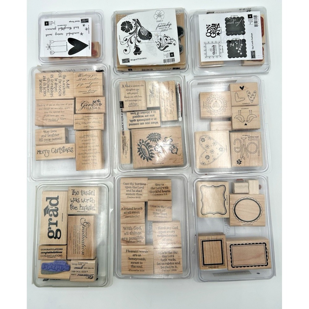 STAMPIN UP! Lot Of 9 Sets Of Wooden Rubber Stamps‎ Various Designs Crafting